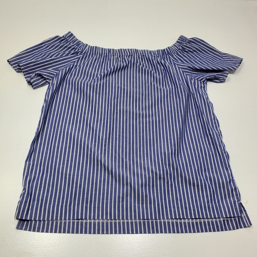 Banana Republic Blue White Striped Off-the-Shoulder Cotton Blouse Women Small